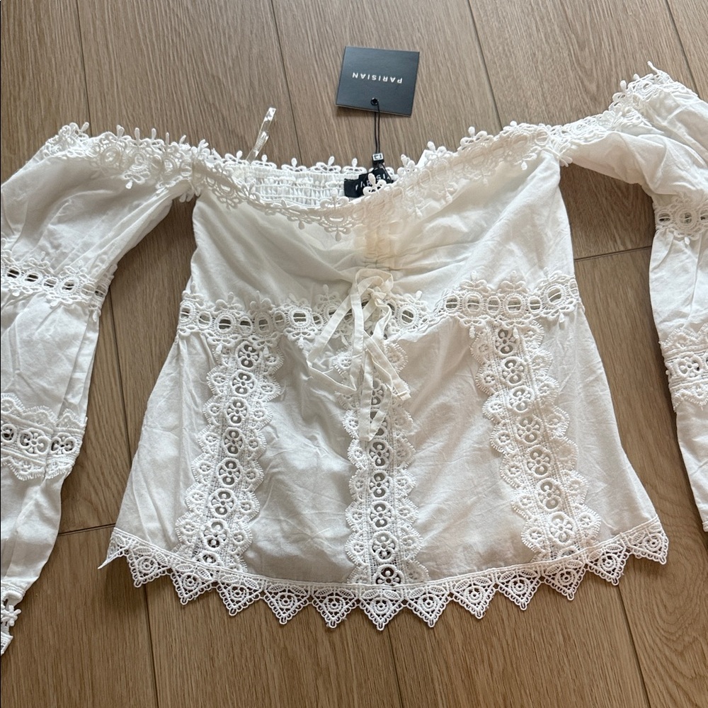 Parisian Works White Lace Off-Shoulder Blouse - Picture 2 of 6